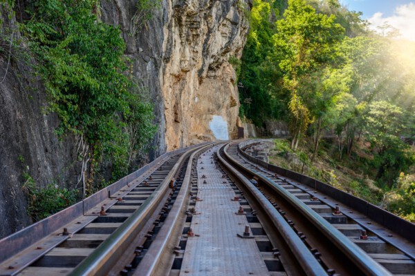 Death railway, over the Kwai Noi River at Krasae cave, built during World War II,Kanchanaburi Thailand