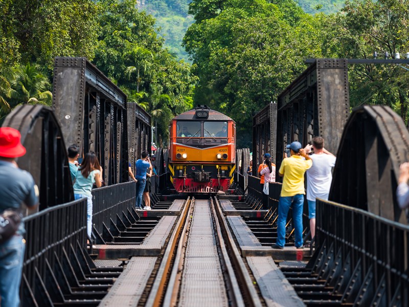 Poeple on kwai railway to photo train, Kanchanaburi
